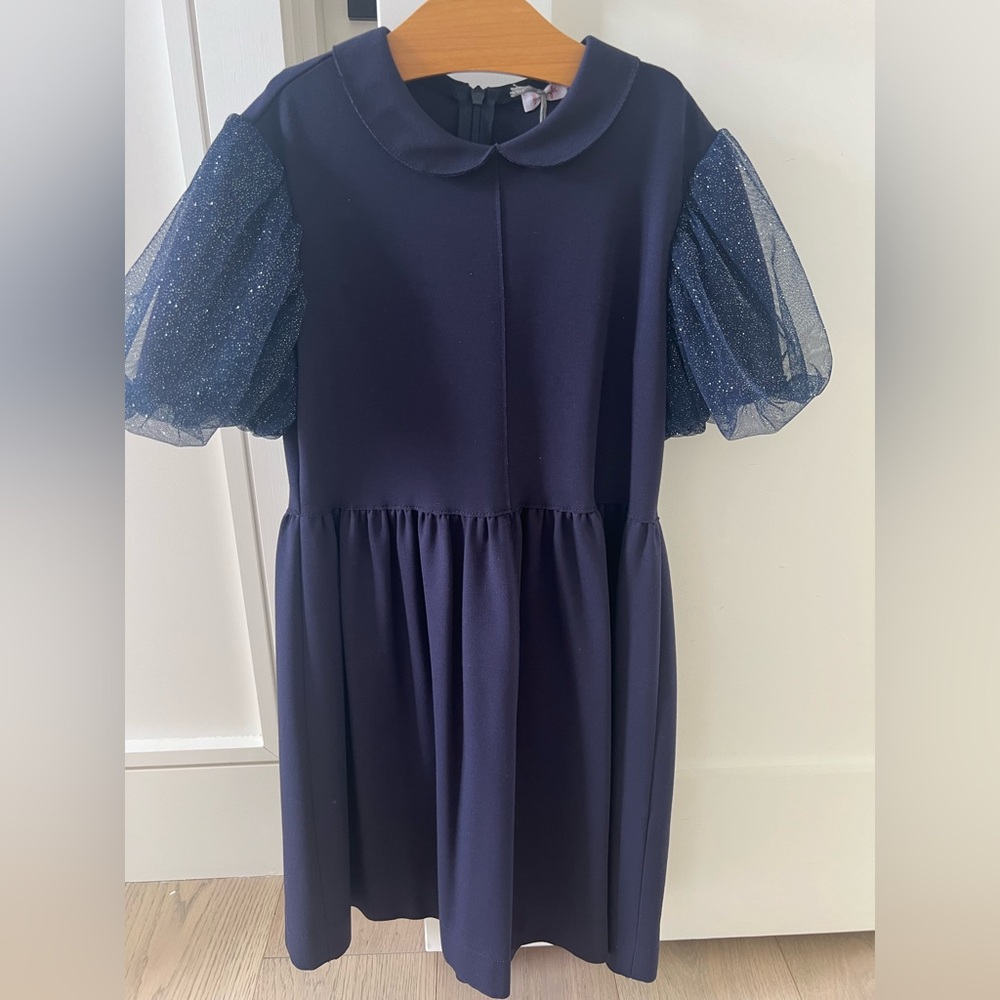 Brand New With Tag Il Gufo Girls Navy Dress, Size 8